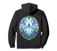 Dragonfly Iris Flower Art Nouveau Elegant Blue and Purple Pullover Hoodie