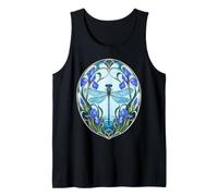 Dragonfly Iris Flower Art Nouveau Elegant Blue and Purple Tank Top