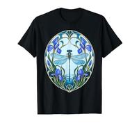 Dragonfly Iris Flower Art Nouveau Elegant Blue and Purple Value Graphic T-Shirt, Men, Black, XL