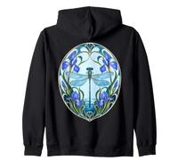 Dragonfly Iris Flower Art Nouveau Elegant Blue and Purple Zip Hoodie
