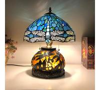 Dragonfly Lamp Table Lamp Stained Glass Lamp Bed Room Bedside Reading Desk Light for Living Office Dormitory Retro Accent Decor 12 Inch Nightstand Lamps,Sea Blue