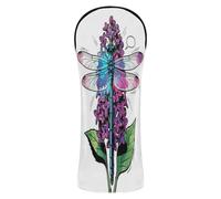 Dragonfly Lilac Flowers Golf Head Cover Premium Leather Headcovers with Number Tags for Driver, Woods and Hybrid