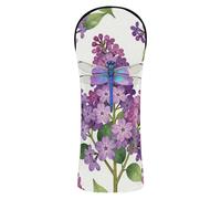 Dragonfly Lilac Flowers Leaves Golf Covers Premium Leather Headcovers with Number Tag for Driver, Woods and Hybrid