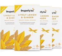 Dragonfly Lively Lemon and Ginger Organic Tea - 4 x 20 Tea Bags (80 Count) - Warming, Zesty & Fiery Herbal Infusion - Plastic Free