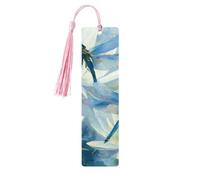 Dragonfly Lotus Bookmark Oil Painting Wooden Bookmark with Tassel Book Mark for Women Men Reading Page Markers Gifts for Book Lovers