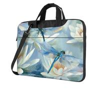 Dragonfly Lotus Laptop Bag for 15.6 inch, Oil Painting Laptop Case Sleeve with Shoulder Strap,Portable Shockproof Protective Computer Carrying Cover Briefcase for Women Men