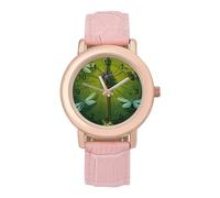 Dragonfly Lotus Leaf Womens Elegant Watch Analogue Quartz Watch Leather Band Wristwatch