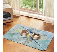 Dragonfly Lotus Print Pet Feeding Mat For Dogs & Cats Absorbent Waterproof Dog Food Mat Non-Slip Pet Bowl Placemat Quick Dry Floor Protector Leather Tablecloth
