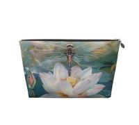 Dragonfly Lotus Printed Travel Cosmetic Bags with Silver Zipper Makeup Organizer Cosmetic Case Toiletry Bag for Women Mom Girls