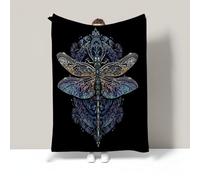 Dragonfly Mandala Blanket, Retro Boho Style Flannel Throw Blankets, Soft Warm Lightweight Cozy Plush Throws for Bedroom Sofa Home Decor Gifts for Adults Children 127x152cm