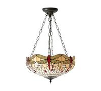 Dragonfly Medium Tiffany Style Beige Inverted Three Light Ceiling Pendant - Interiors 1900 70759