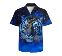 Dragonfly Men's Hawaiian Shirt Short Sleeve Floral Button Down Shirts Tropical Holiday Beach Shirts, Blue Galaxy Tiger, XXL
