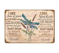 Dragonfly Metal Sign Tin Signs Garden Wall Art Decor Outdoor What A Wonderful World Sign Wall Plaques 8×12 Inches