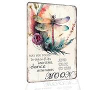 Dragonfly Metal Tin Sign: Vintage Gardening Sign "May You Touch Dragonflies and Stars Dance with Fairies and Talk to the Moon" Funny Dragonfly Wall Decor 8x12 inch