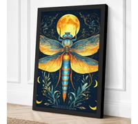 Dragonfly Moon Japandi Canvas Wall Art Print 24x16 Inch