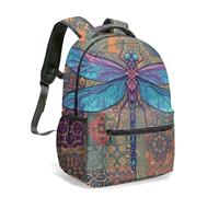 Dragonfly Mosaic 16 Inch Rucksack Backpack All Over Print Artistic Floral Kids School Bag Vibrant Geometric Patterned Daypack (01)