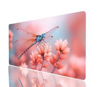 Dragonfly Mouse Mat 24x12x0.12Inches Waterproof Gaming Mouse Pad Flower Non-slip Rubber Base Abrasion-resistant Stitched Edges, Mousepad as Desk Mat for Office Accessories Laptop Keyboard JXL-4168