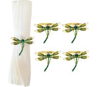 Dragonfly Napkin Rings Set of 4,Green Dragonfly Napkin Holders Gold Metal Napkin Buckle Bulk for Thanksgiving,Christmas, Family Gather, Table Decoration Rings