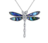 Dragonfly Necklace 925 Sterling Silver Abalone Paua Shell Ornate Dragonfly Necklace in Delicate Blue/Green Dragonfly Jewellery Gifts for Women Girls