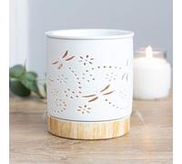 Dragonfly Oil Burner White Ceramic Cut Out Design/Pattern with Tea Light Holder, Essential Oil Diffuser Wax Melt Burners Indoor Fragrance Home Office, Bedroom Living Room Aromatherapy Gifts Decoration