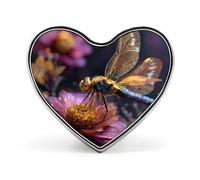 Dragonfly on Flower Novelty Metal Badge 1″ Heart Form Brooch Pin Clothes Bag Accessories Tie Decor