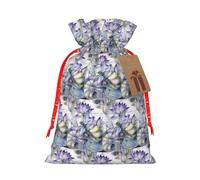 Dragonfly On Lotus Flower Printing Fashion Drawstring Bag With Kraft Tag For Christmas Halloween Party Gift Packaging