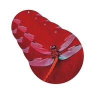 Dragonfly On Red Background Car Air Fresheners 4 Pcs Round Shape Hanging Car Air Freshener Fragrance Scented Cards Auto Mirror Pendant Aromatherapy Tablets For Car Home Office Closet Bathroom