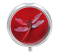 Dragonfly on Red Background Pill Case Pill Box with 3 Compartments