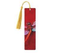 Dragonfly on Red Background Wood Bookmark for Book Lovers Birthday Teachers Gift, Handmade Craft Book Marks Ornaments with Tassel Exquisite Reading Page Markers for Men Women