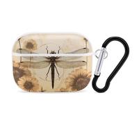 Dragonfly on Sunflower Airpod Pro Case AirPods 2 Case for Women Hard Shell Protective Cover with Carabiner Keychain Compatible with AirPods Case 2nd 1st Generation, Front LED Visible White