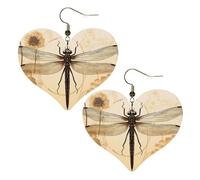 Dragonfly on sunflower Leather Earrings for Women Heart Earring Lightweight Dangle Earrings Jewelry Gifts