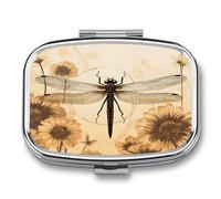Dragonfly on Sunflower Pill Box Medicine Pill Organizer Small Pill Case Travel Pill Container Portable Pill Case for Pocket 2 Compartment Pill Holder Pill Boxes for Travel