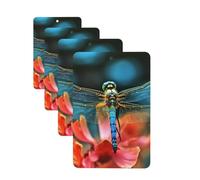 Dragonfly On The Flower Car Air Freshener Cards Set of 4 Pieces Long Lasting Hanging Scented Cards for Bedroom Wardrobe Car Aromatherapy Tablets for Men Women Rearview Mirror Pendant