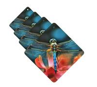 Dragonfly On The Flower Car Air Freshener Cards Set of 4 Pieces Long Lasting Hanging Scented Cards for Bedroom Wardrobe Car Aromatherapy Tablets for Men Women Rearview Mirror Pendant