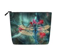 Dragonfly On The Flower Cosmetic Organizer Large Fake Hemp Bag, Water Resistant Zippered Pouch for Daily Travel