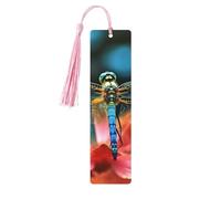 Dragonfly On The Flower Handmade Wooden Bookmarks Double-Sided Printed Bookmarks Pink Tassel Page Markers Gift Book Accessories for Book Lovers Women and