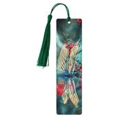 Dragonfly On The Flower Print 5pcs Wooden Bookmarks with Tassels, Reading Page Markers Book Marks, Gifts for Men Women