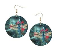 Dragonfly On The Flower Printed Leather Earring Set For Women, 1 Pair Lightweight Bohemian Pierced Earrings Jewelry Gift For Women Girls