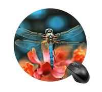 Dragonfly On The Flower Round Mouse Pad, Non-Slip Rubber Base Smooth Cloth Surface Waterproof Circular Mouse Mat, Portable Small Desk Mousepad for Office Home Gaming Laptop Computer