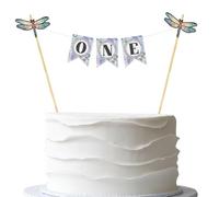Dragonfly One Cake Topper Banner,Pre-Strung Flying Insect One Year Old Cake Bunting Topper, Fairy Tale Garden Themed Bday First Birthday Party Decorations