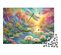 Dragonfly over Lotus Pond at Sunrise 1000 Piece Jigsaw Puzzle Dragonfly Motif Perfect Birthday Present for Kids & Adults 70x50cm/1000pcs