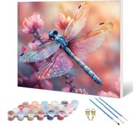 Dragonfly Paint by Numbers Flower Painting by Numbers for Adults Beginner DIY Digital Painting Hobbies for Adults Women with 3 Brush and Acrylic Paints Kit for Home Decor, Gifts 70x50cm -hjw250109V