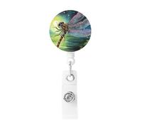 Dragonfly Painting Badge Reel Retractable Badge Holder with Keychain Id Clips for Badges Lightweight Plastic Name Card Holders for Nurses Office Teacher
