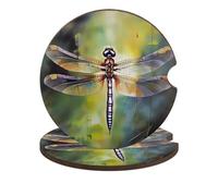 Dragonfly Painting Car Cup Holder Coasters 2-Pack Absorbent Wood & Cork Coasters for Car Cup Holders, Festive Car Accessories for Women & Men