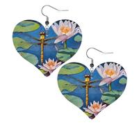 Dragonfly painting Double-Sided Faux Leather Large Dangle Earrings for Women Heart-Shape Lightweight Spring Winter Decorative Earrings for Holiday Concert Party Decor Gifts