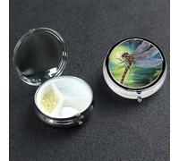 Dragonfly Painting Pill Box 3 Compartment Round Metal Pill Case for Purse & Pocket, Portable Medicine Organizer Travel Pillbox Daily Pill Container Holder to Hold Vitamins, Fish Oil