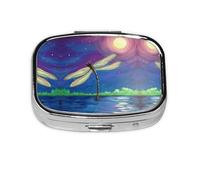 Dragonfly Painting Print Pill Box 2 Compartment Medicine Pill Case,Portable for Pocket Or Purse Pill Box Decorative Metal Medicine Organizer