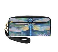 Dragonfly Painting Printed Makeup Bag for Women Travel PU Leather Cosmetic Bag with Wristlet Toiletry Bag