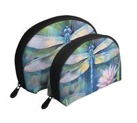 Dragonfly Painting Printed Makeup Bags 2-Piece Portable Shell Travel Toiletry Bag Cosmetic Organizer Bag for Women