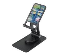 Dragonfly Painting Prints Rotating Cell Phone Stand with 360° Swivel Base - Foldable Square Desk Phone Holder for iPhone 16 15 14 13 12 11,All Phones,Black